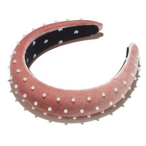 LELE SADOUGHI Dusty Rose Pearl Padded Blush Velvet Headband Hair Band Accessory